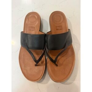 FitFlop Black Leather Delta Toe Thong Sandals Comfort Slides Womens 9 K31-001